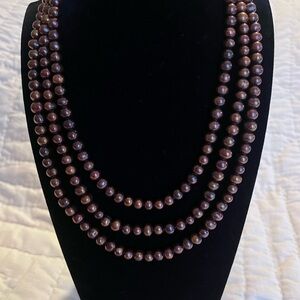 Triple Strand Brown Beaded Necklace